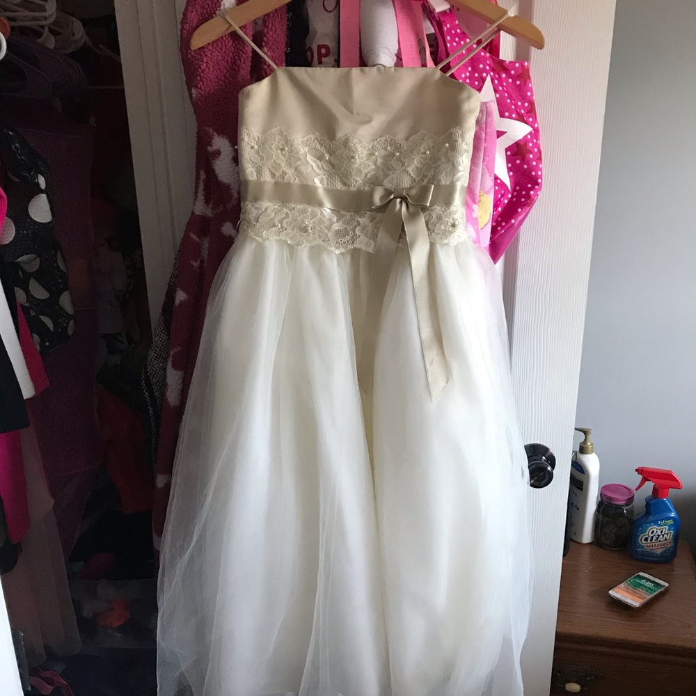 Champagne/tulle flower girl dress.